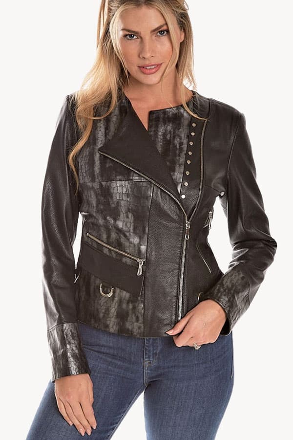 Italian Design Croc Print Leather Moto Jacket - $765.00 - View 4 of 4