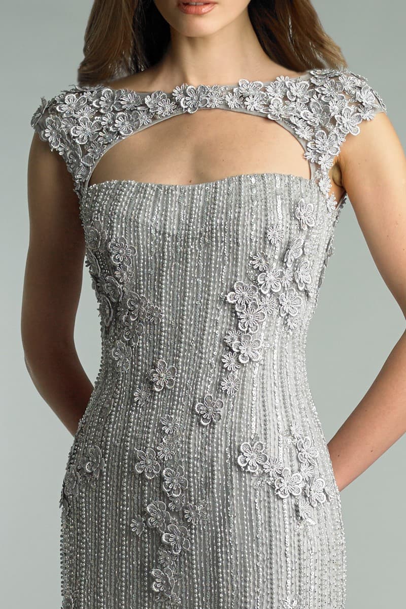 Silver Beaded Embroidered Sweetheart Neck Gown