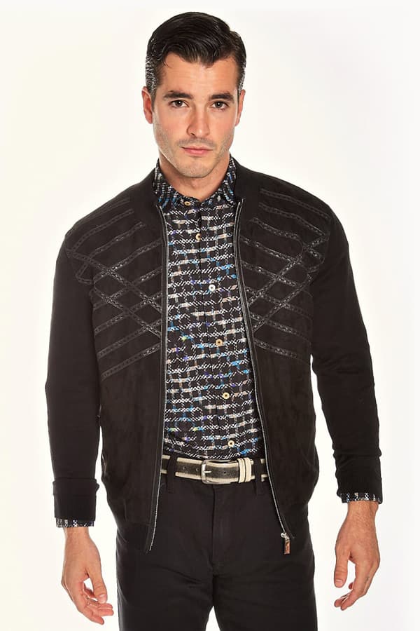 Torras Suede Cardi Blouson with leather braiding detail.