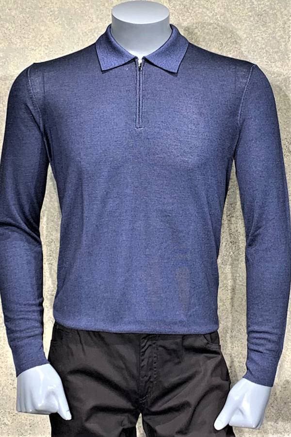 Zip Polo in Silk/Merino Wool Fine Guage-Italy
