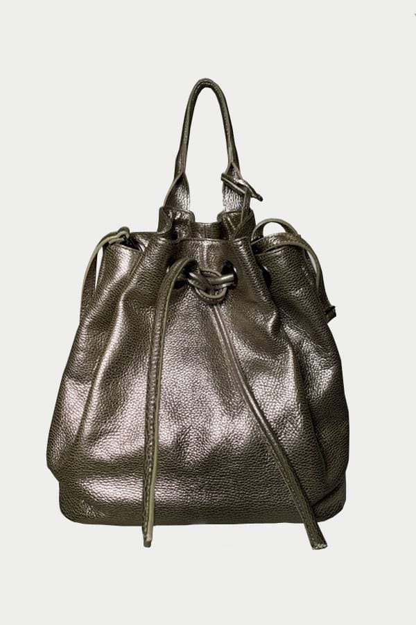 Large Italian Pebble Leather Drawstring Purse