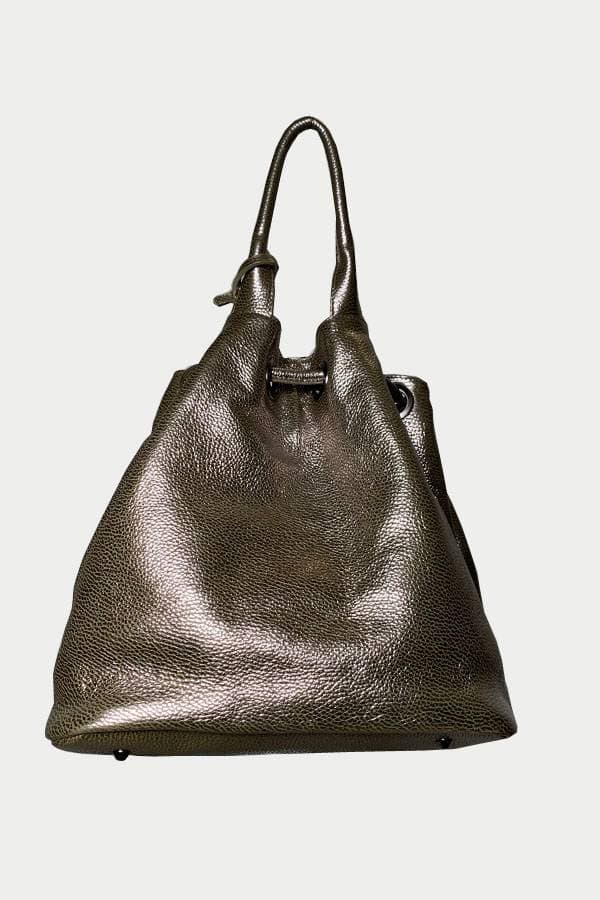 Large Italian Pebble Leather Drawstring Purse