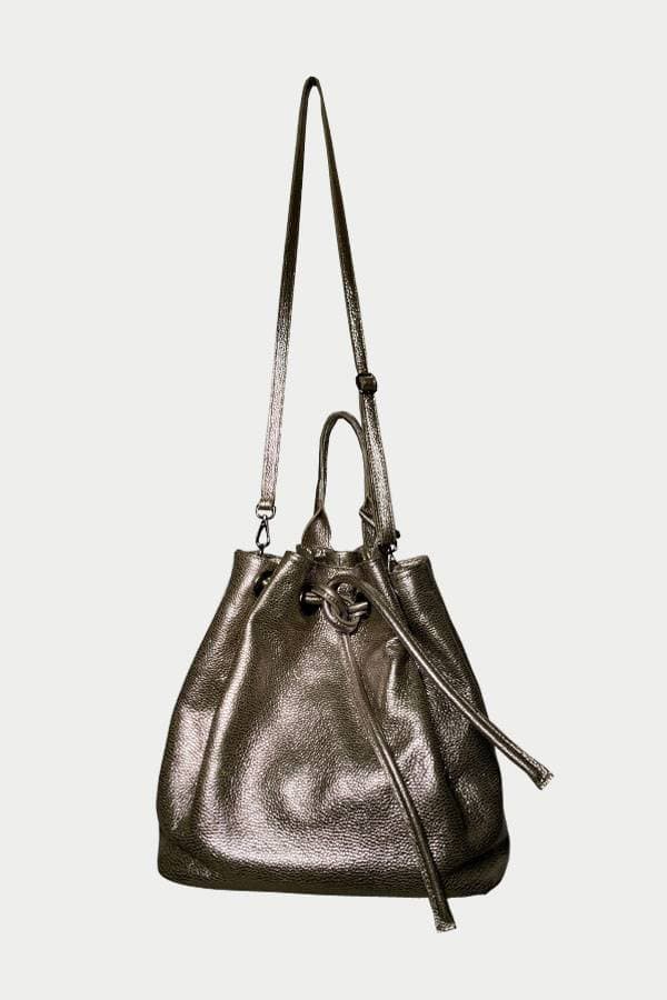 Large Italian Pebble Leather Drawstring Purse