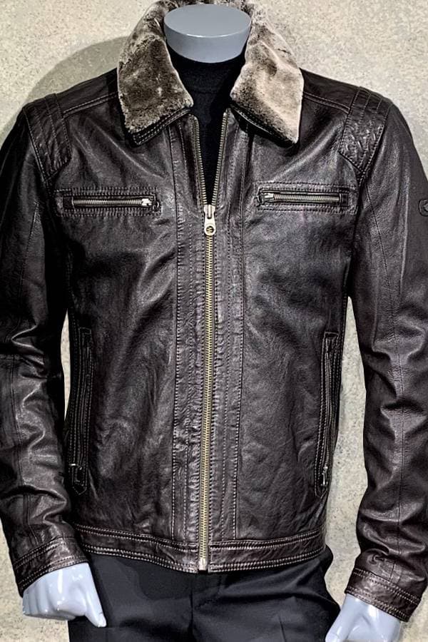 Rustic Leather Blouson with Fur collar