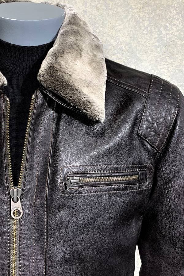 Rustic Leather Blouson with Fur collar