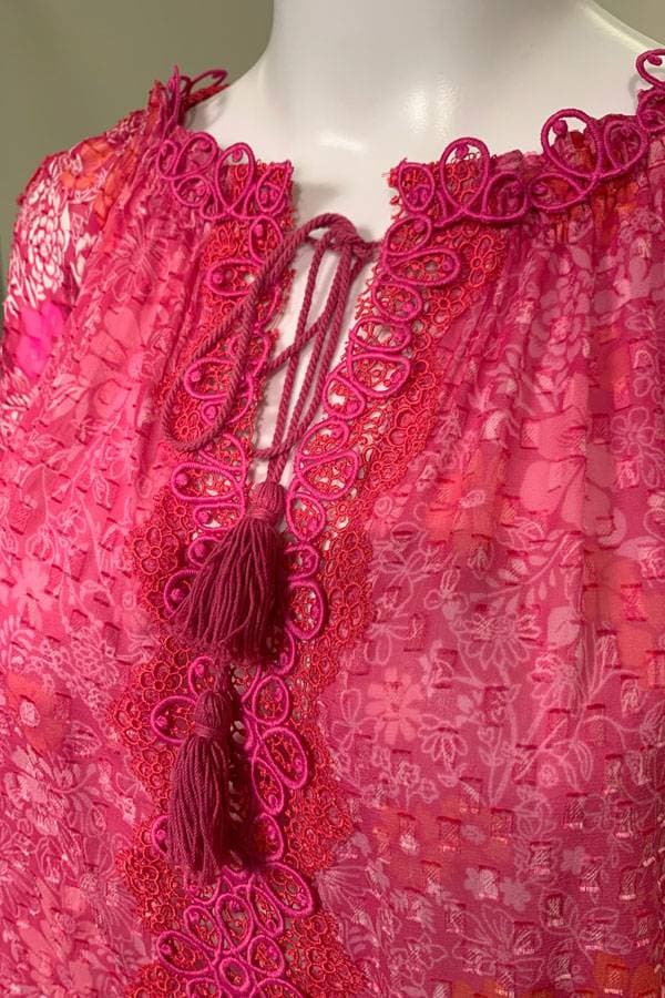 Silk Peasant Blouse in Fuchsia