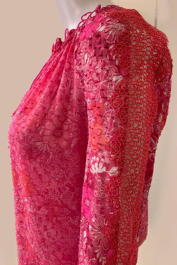 Silk Peasant Blouse in Fuchsia