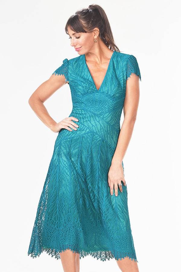 Lace Vneck Peacock Cocktail dress