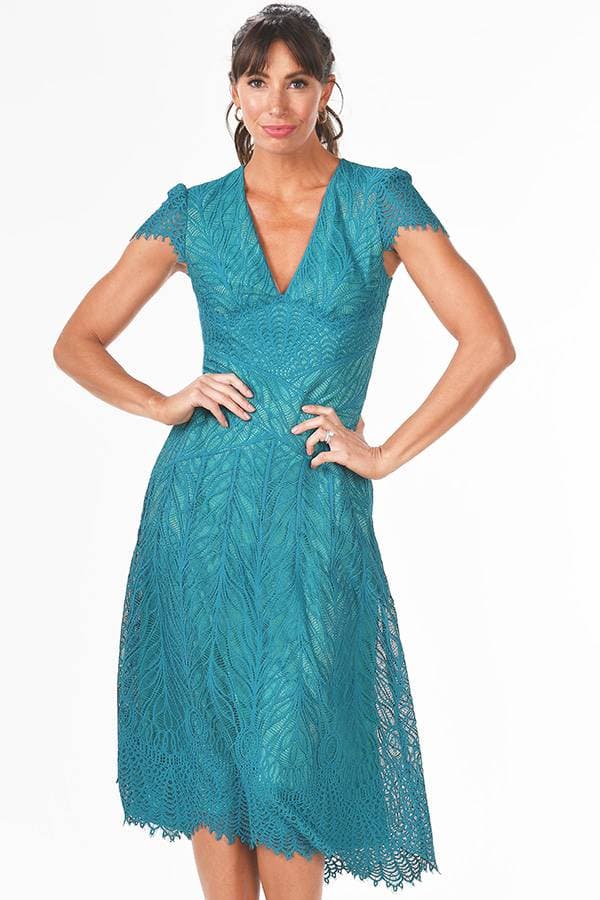 Lace Vneck Peacock Cocktail dress