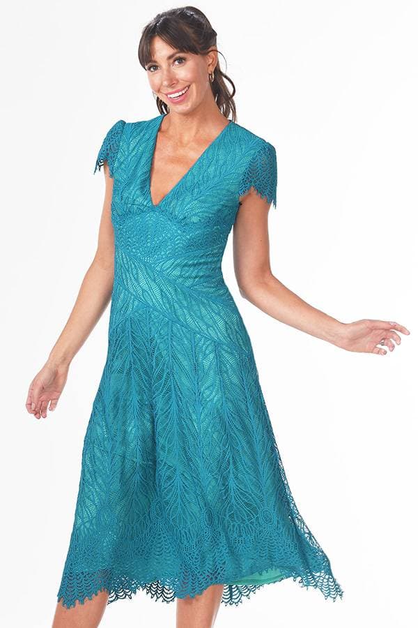 Lace Vneck Peacock Cocktail dress