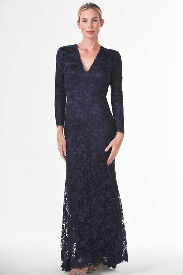 Long Sleeve Stretch Lace Navy/Black Gown
