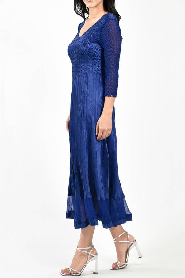 3/4 Sleeve Solid Navy Blue Pleat Dress | Komarov Dress