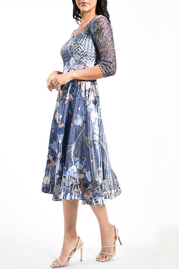 V-neckline 3/4 Sleeve Floral Dress | Komarov Dress