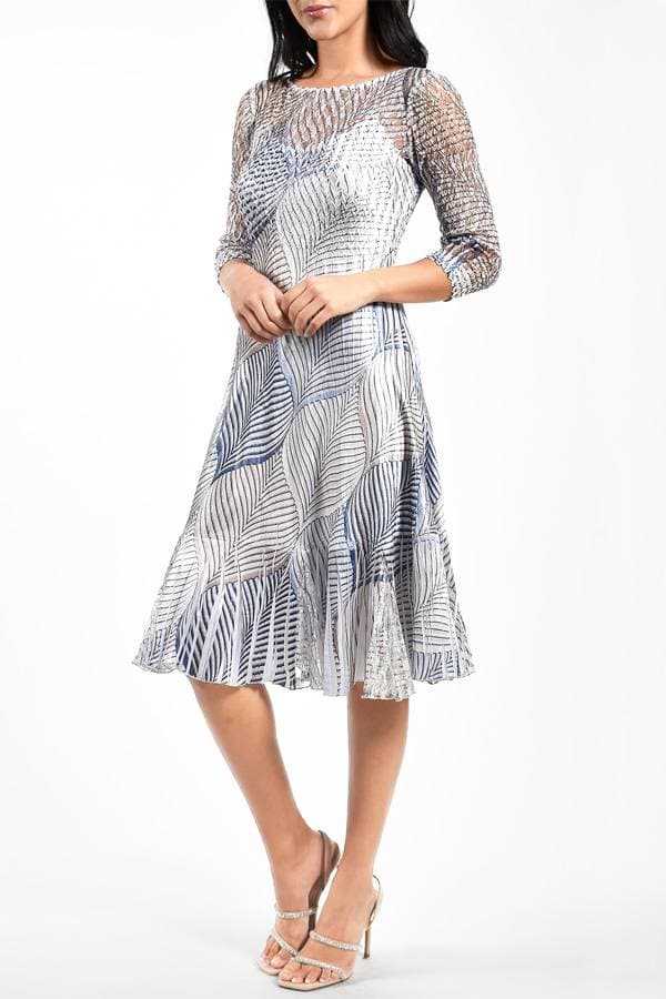 Geo Leaf Print Illusion Neckline Dress | Komarov Dress
