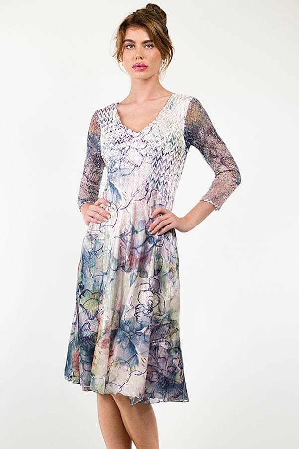 Chiffon Plisse Floral Dress | Komarov Dress