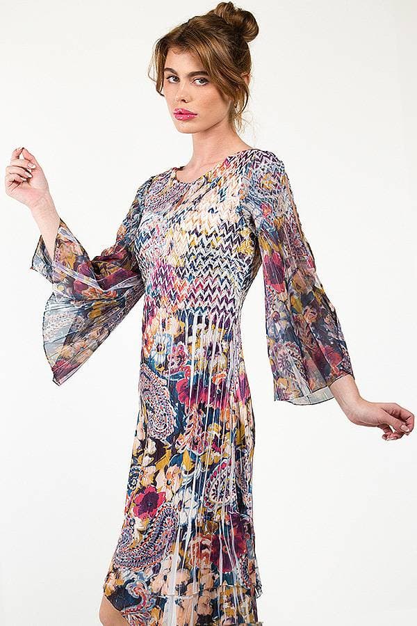 Chiffon Printed Dress with Split Shoulder | Komarov Dress