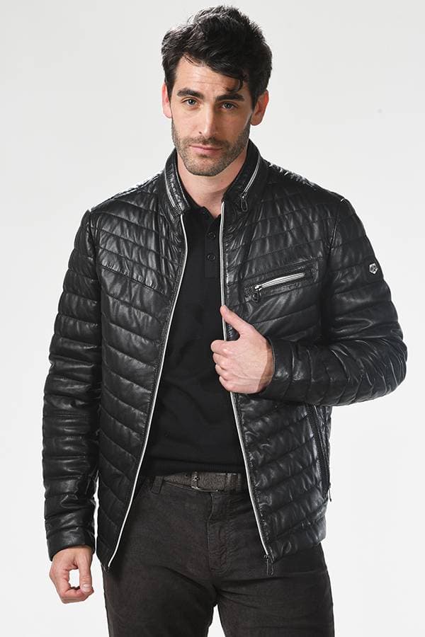 Leather Jacket: Zippered with Horizontal Quilting