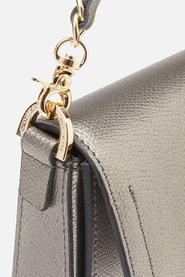Italian Leather Flap Pewter Crossbody