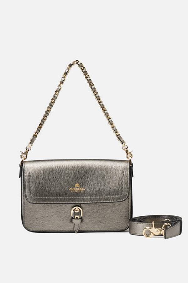 Italian Leather Flap Pewter Crossbody