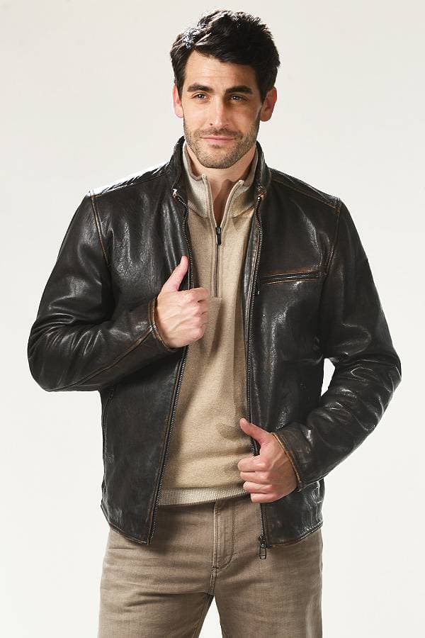 Vintage Leather Zip Mock Jacket