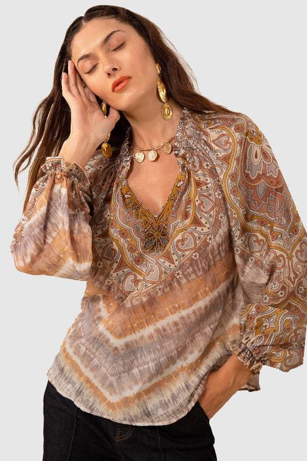 Silk Blouse with Beaded Details