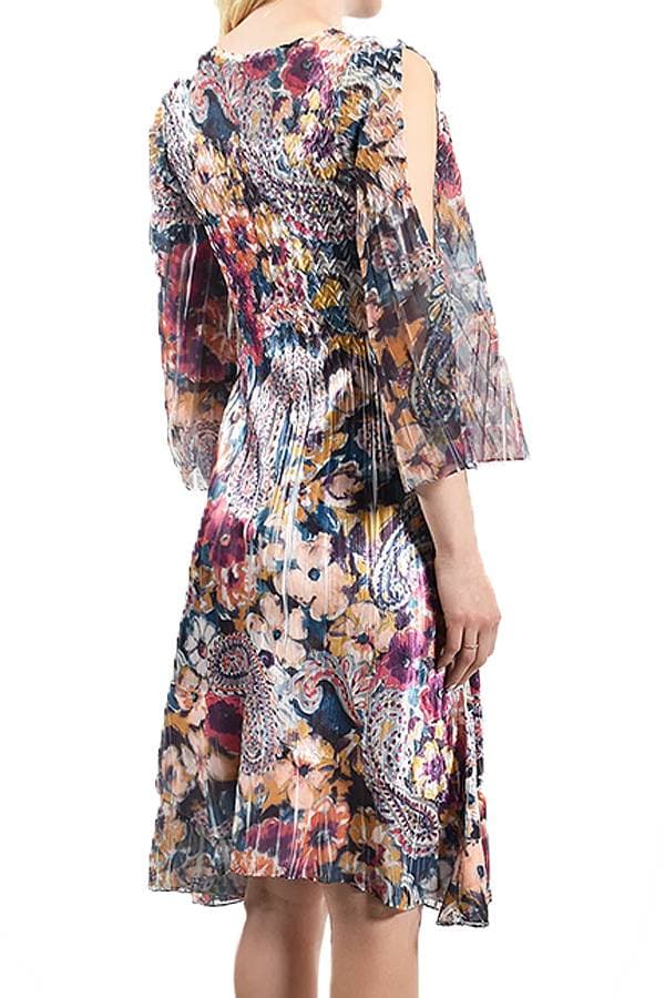 Chiffon Printed Dress with Split Shoulder | Komarov Dress