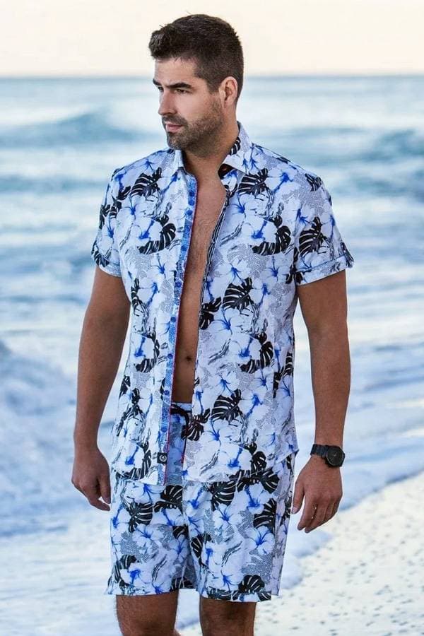 Shirt with Floral and Leaf Print in Satin