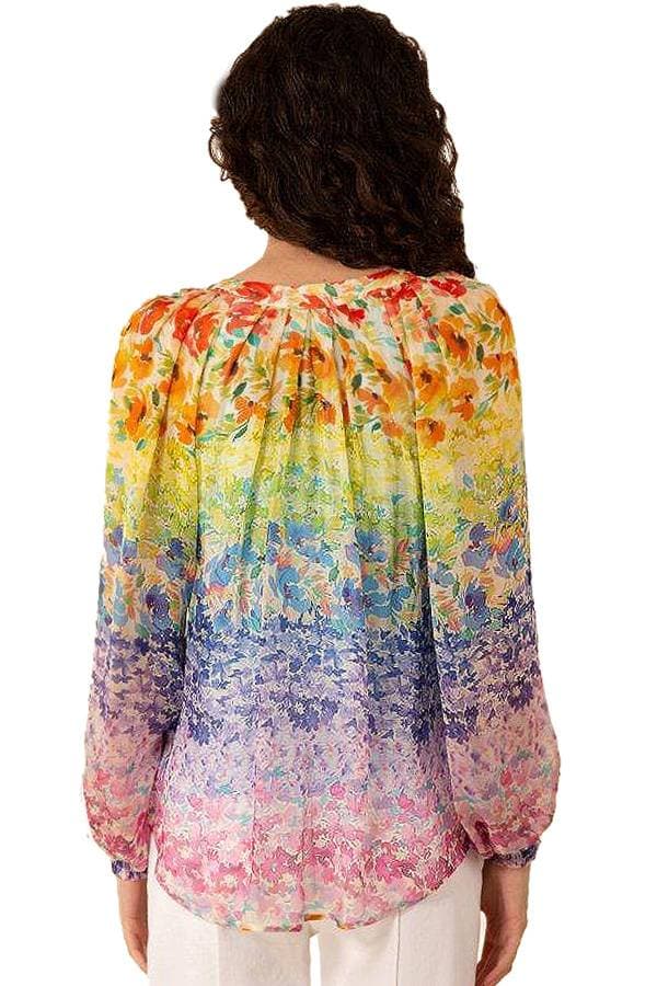 Rainbow Silk Floral Blouse