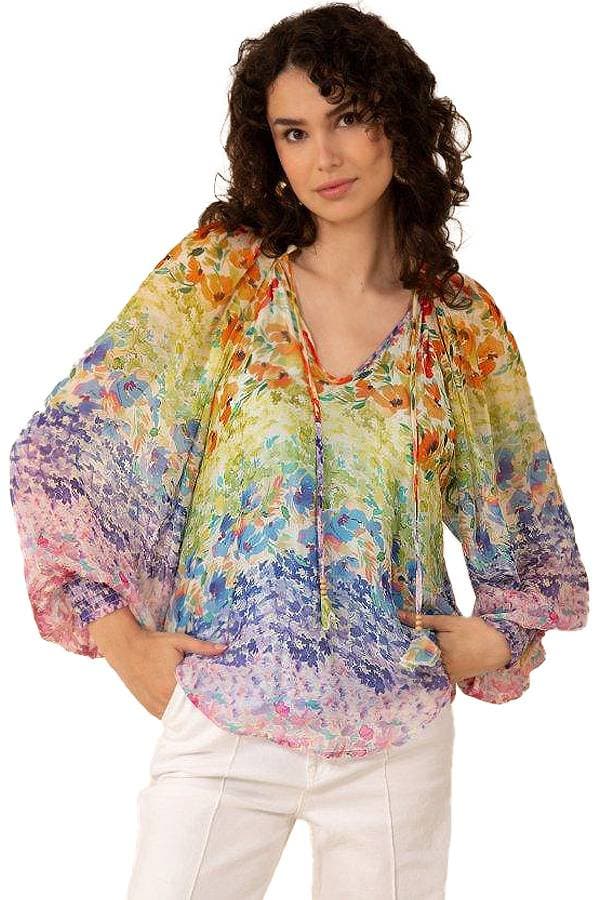 Rainbow Silk Floral Blouse
