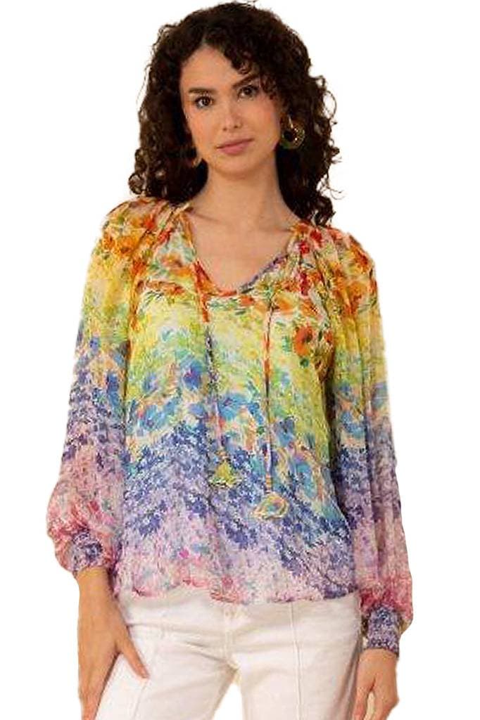 Rainbow Silk Floral Blouse