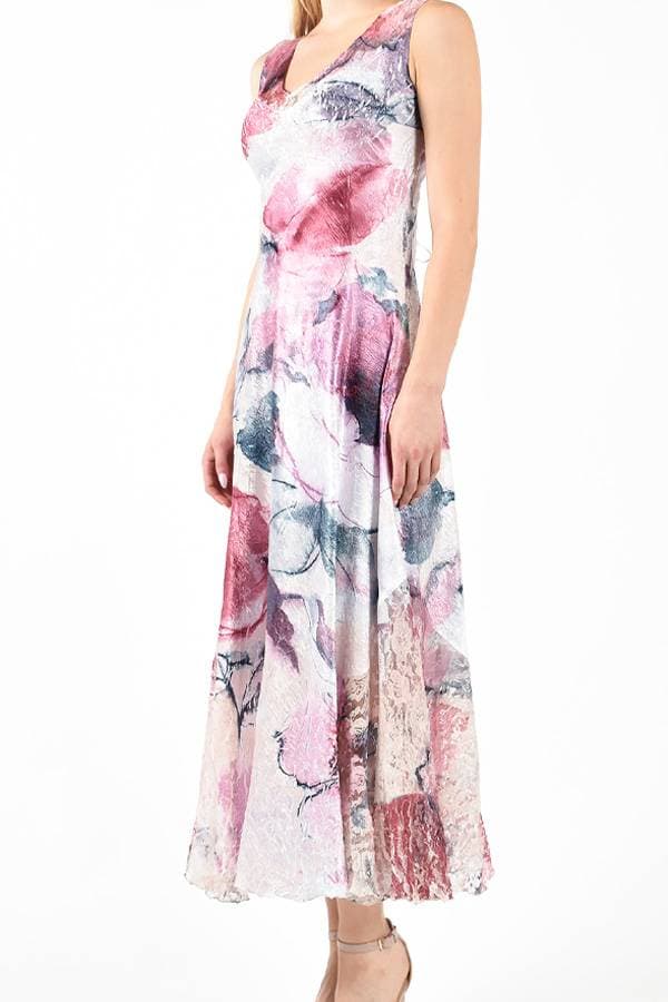 Sleeveless Long Floral Charmeuse Dress | Komarov Dress