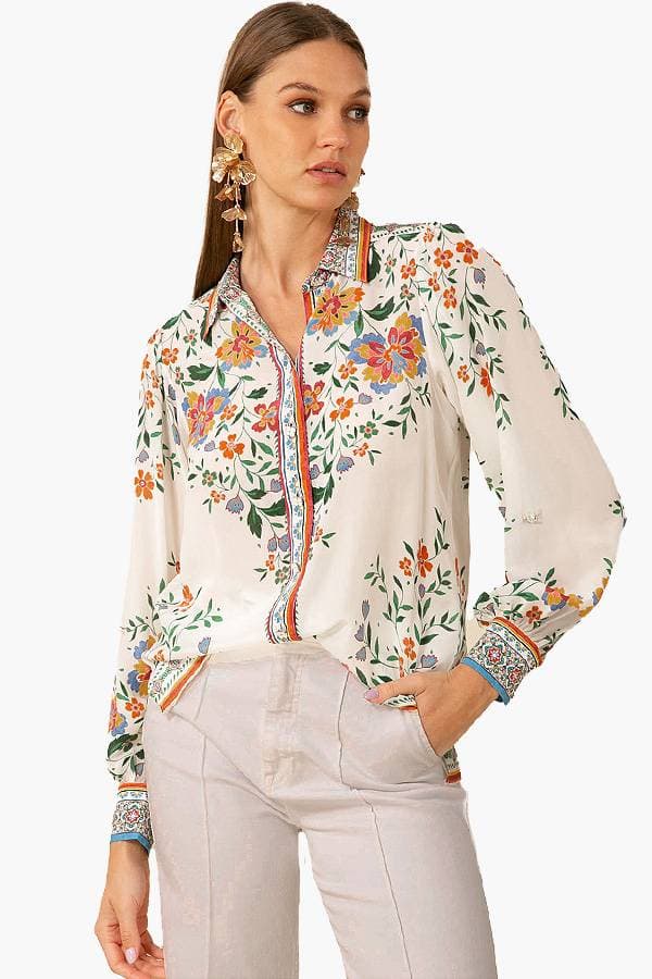 Silk Floral Placement Print Blouse