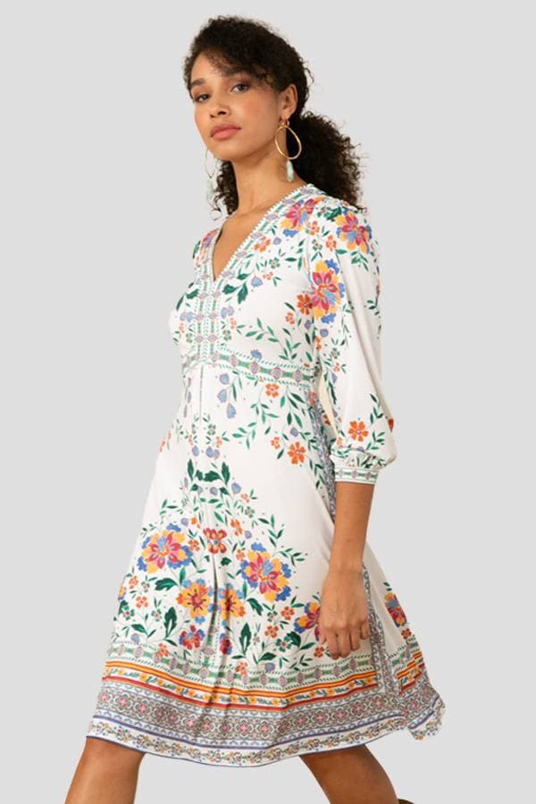 Floral Placement Print Midi Dress