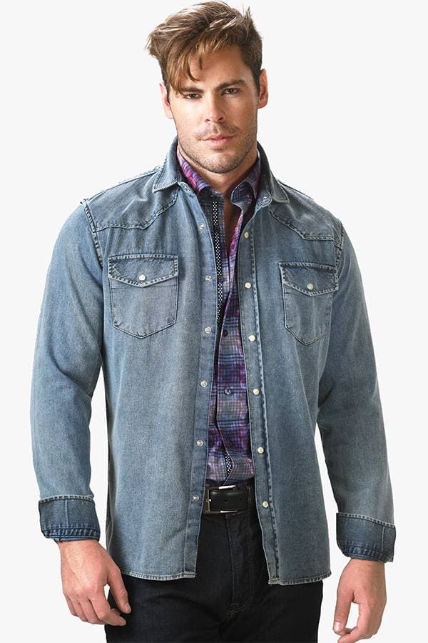 Washed Denim Pearl Buttons Shirt