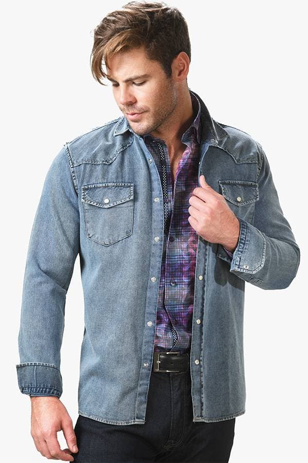 Washed Denim Pearl Buttons Shirt