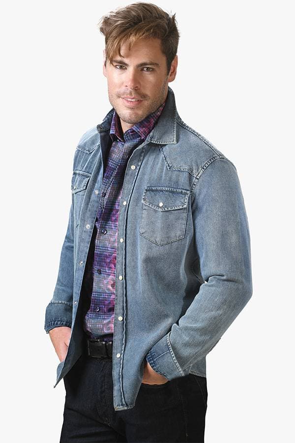 Washed Denim Pearl Buttons Shirt