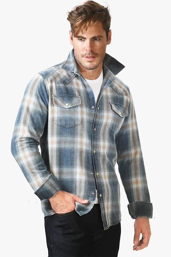 Shirt Plaid Washed Denim