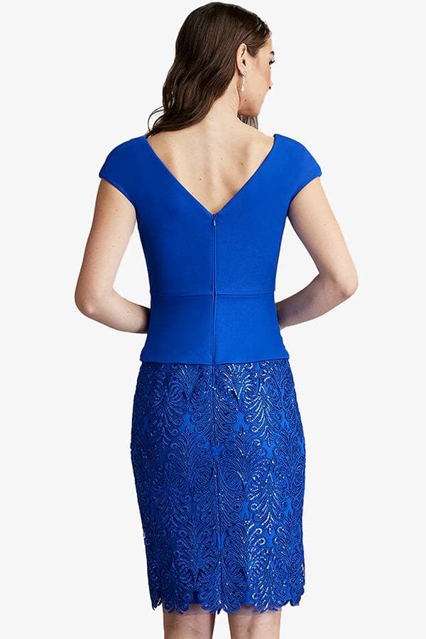 Back view of Cocktail Vneck Crepe Twist Blue Dress