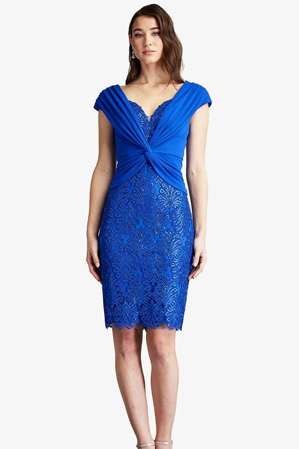 Cocktail Vneck Crepe Twist Blue Dress