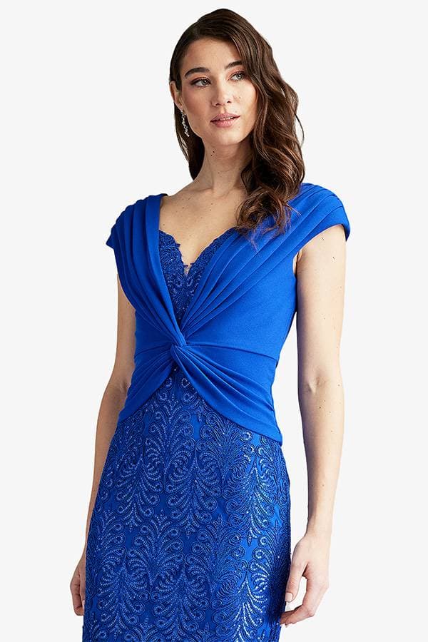 Cocktail Vneck Crepe Twist Blue Dress