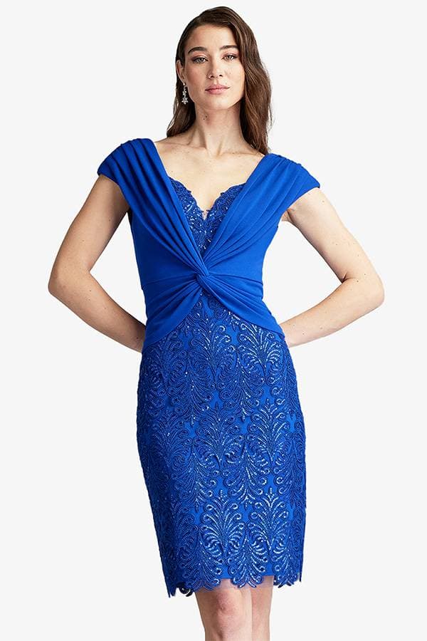 Tadashi Cocktail Vneck Crepe Twist Blue Dress
