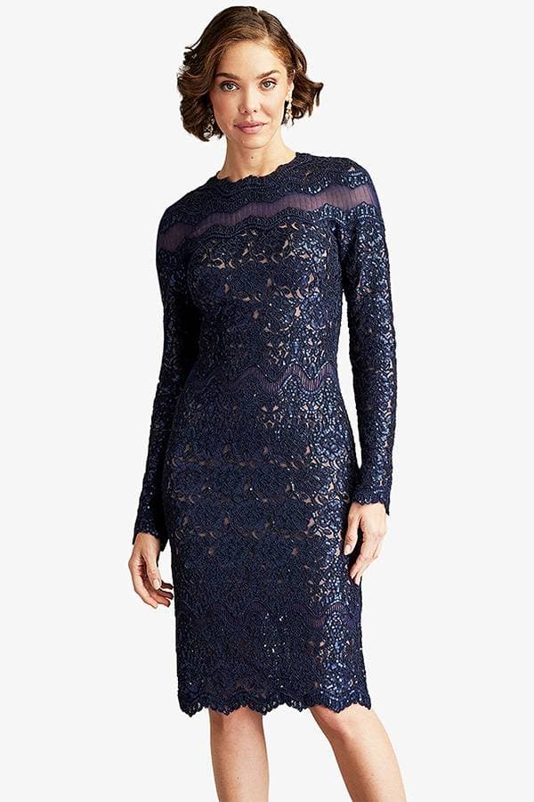 Model wearing a Cocktail Navy Sequin Dress Corded