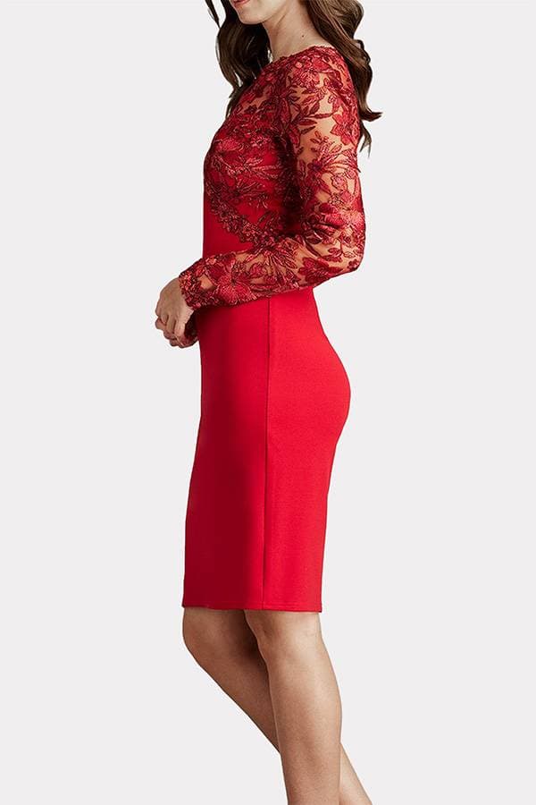 side view of a Embroidery Red Cocktail Dress