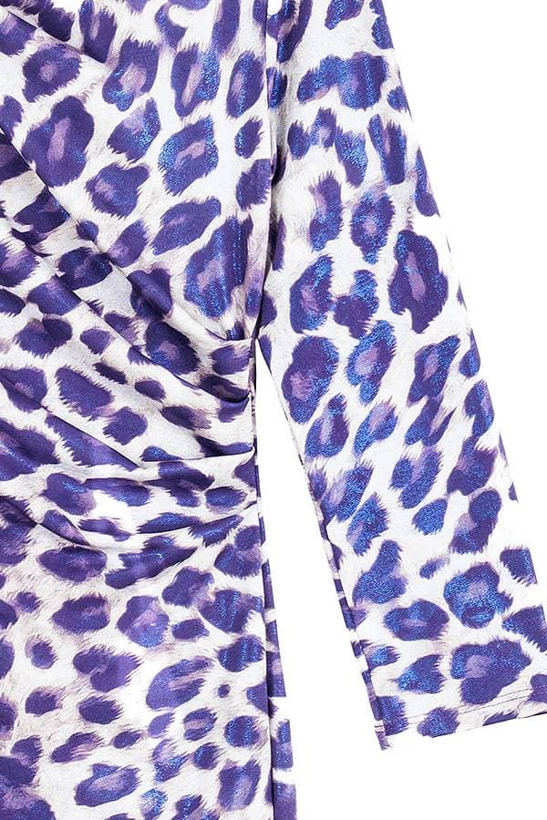 Rouched Purple Cheetah Dress