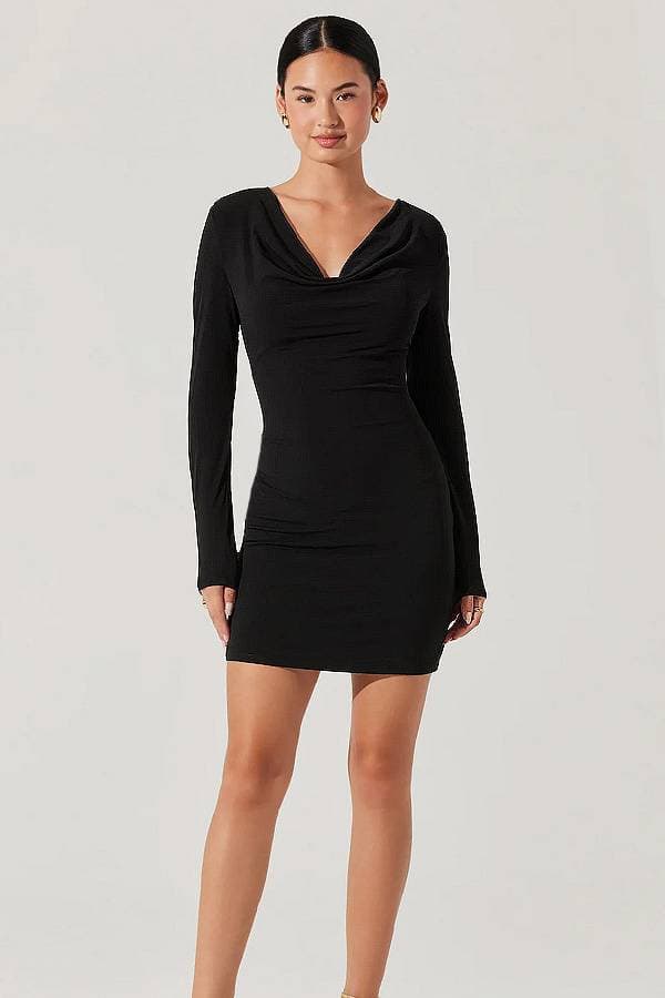Black Cowl Neck Mini Skirt Dress