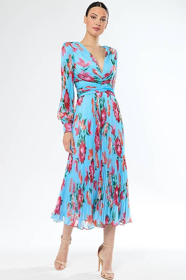 Long Floral Plisse Dress