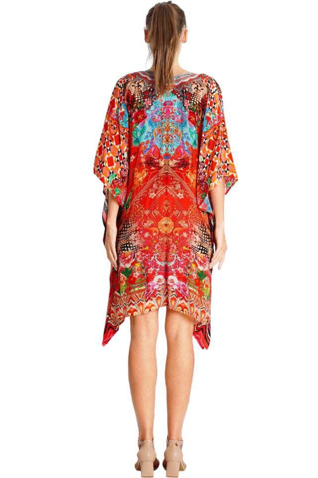 Red Printed Silk Viscose Kaftan