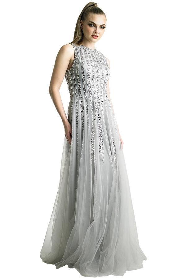 Silver Stripe Sequin Gown