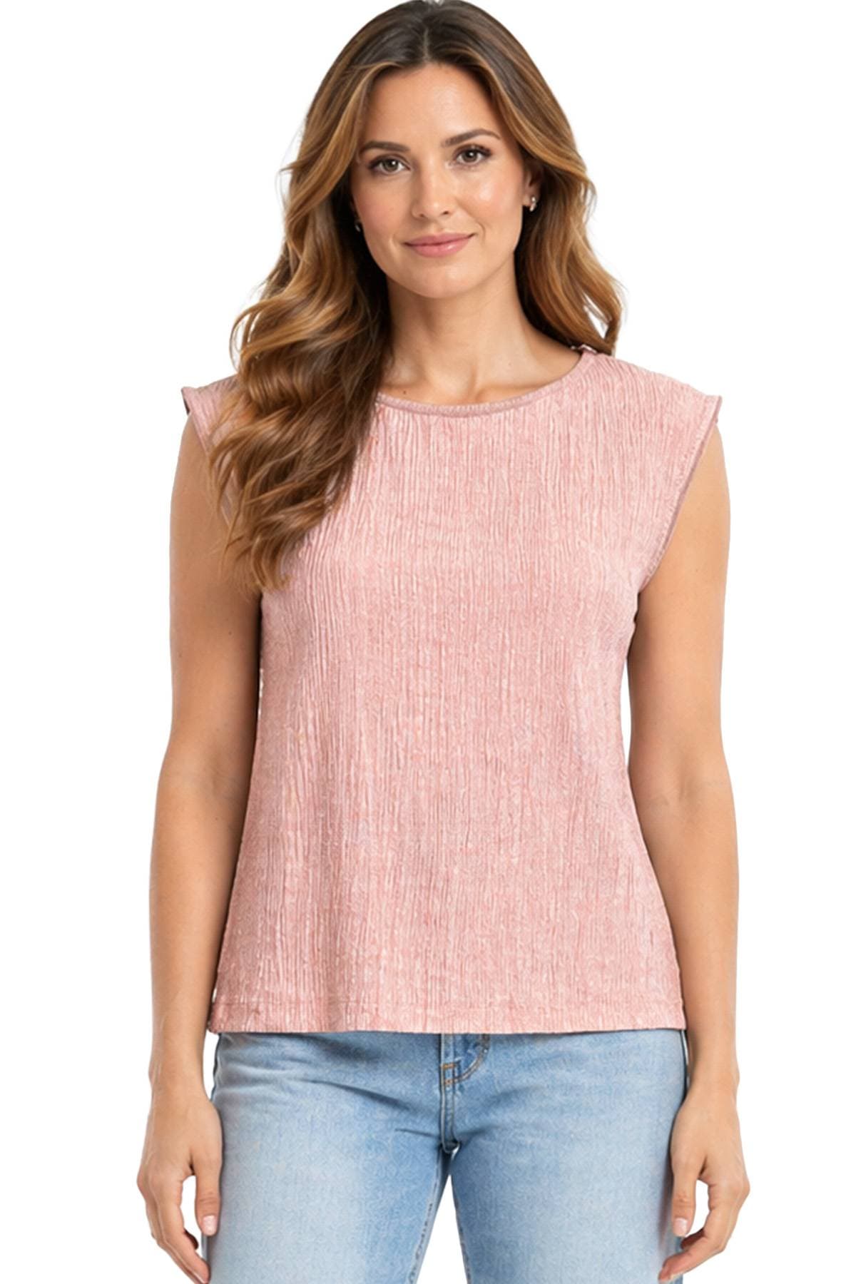 Pink Plisse Jewel Neck Tank | Women's - 89.00 - Main product view