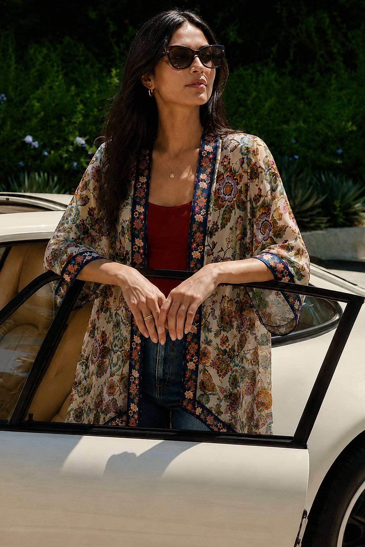 Cream Botanical Mosaic Silk-Cupro Kimono | Women's - 195.00 - Alternative view 2